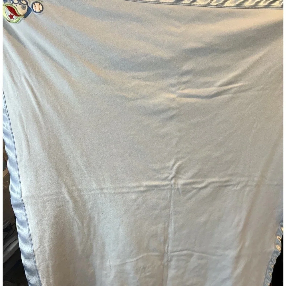 Baby Connection Puppy Dog Football Baseball Golf Satin Trim Blue Blanket HTF